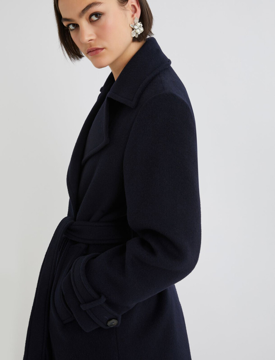 manteau croisé avec patte de boutonnage - bleu marine