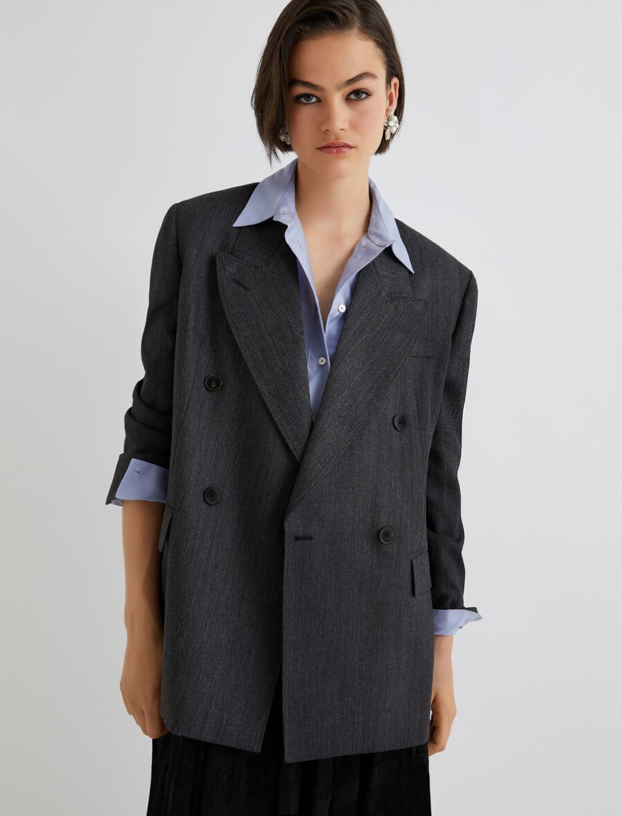 blazer croisé en laine - gris