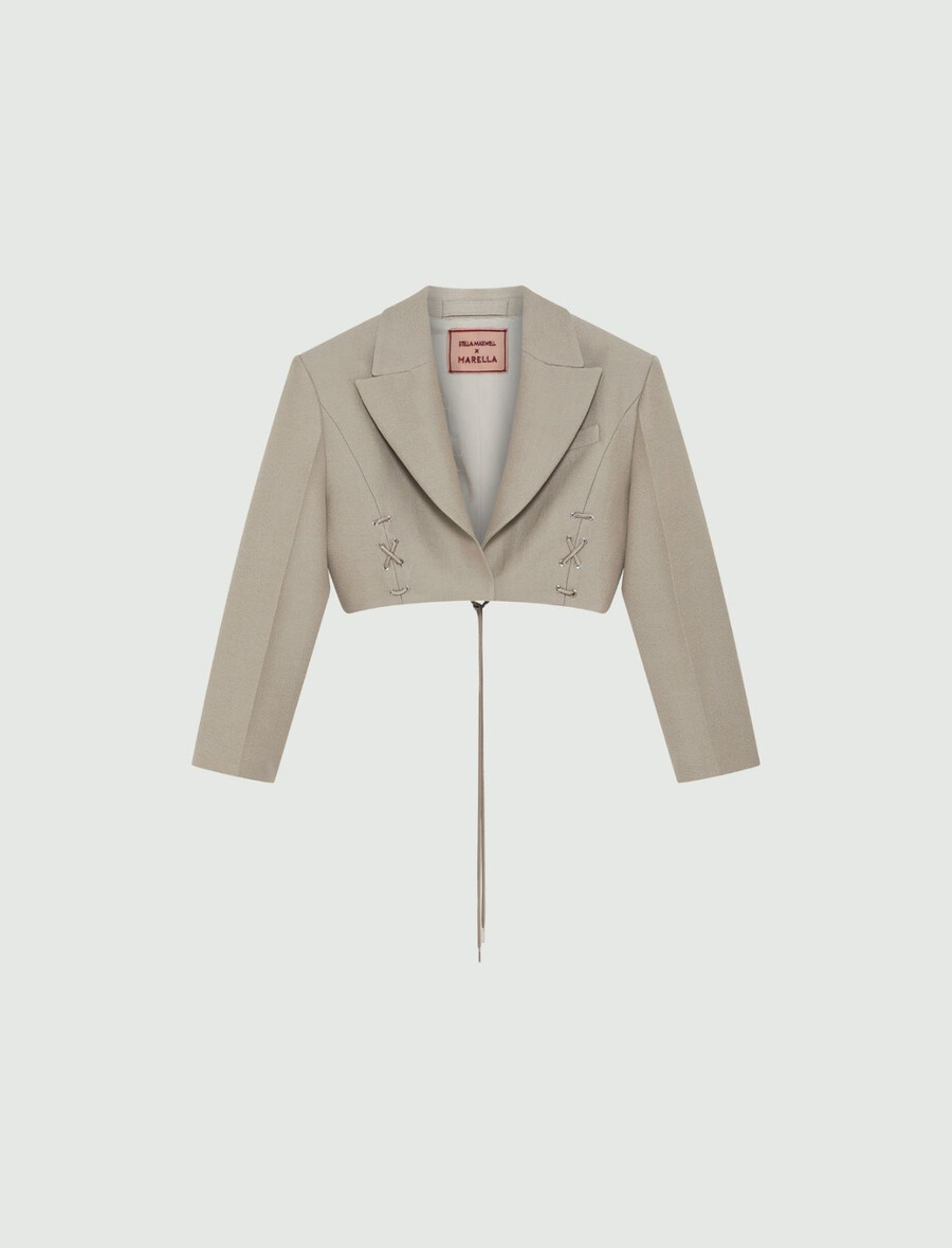 blazer court à lacets - gris clair
