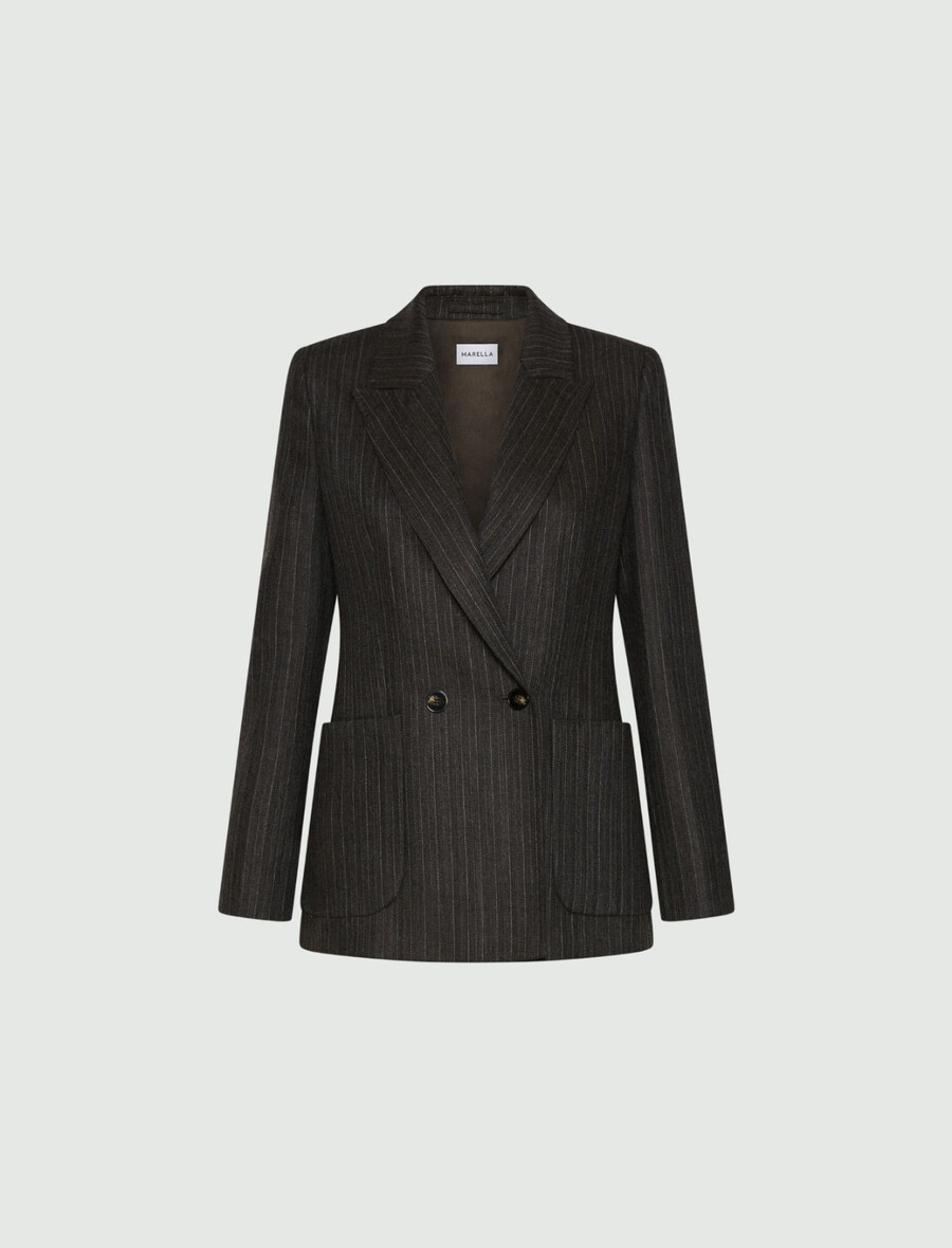 blazer croisé en pure laine - marron