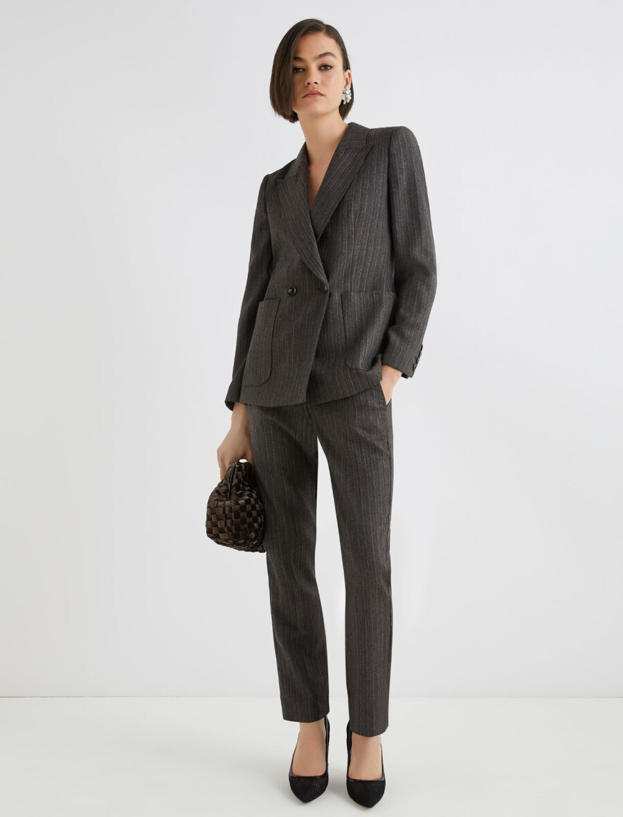 blazer croisé en pure laine - marron