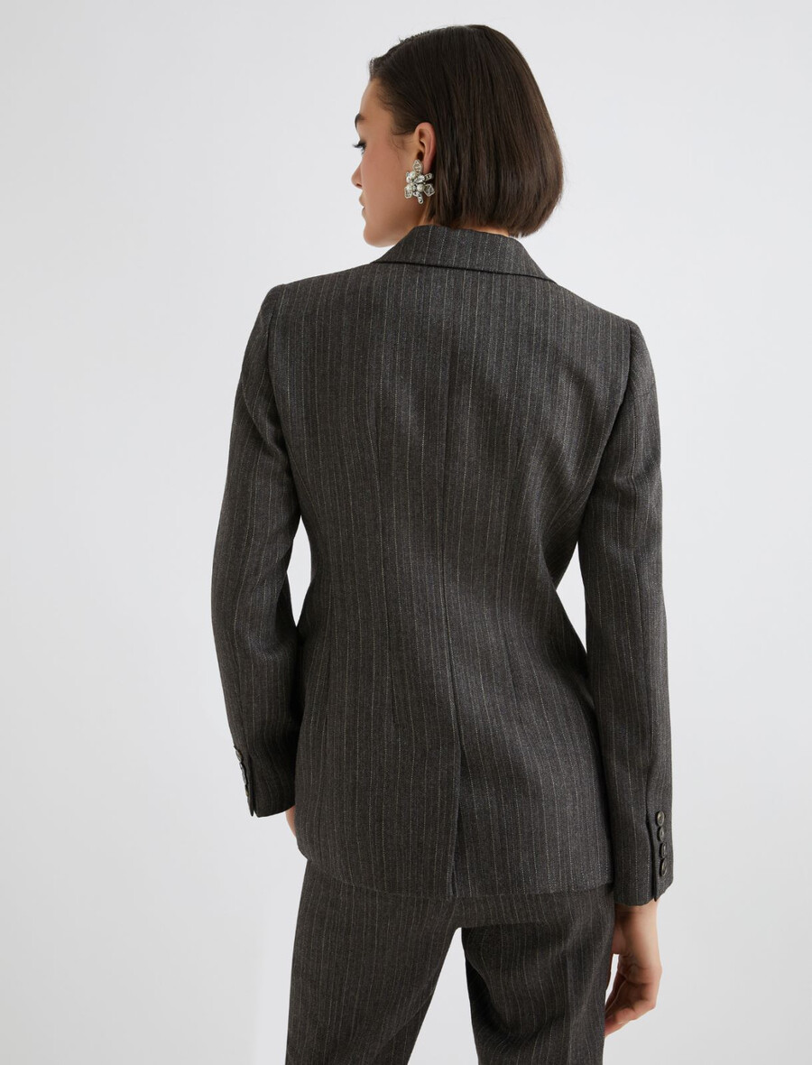 blazer croisé en pure laine - marron
