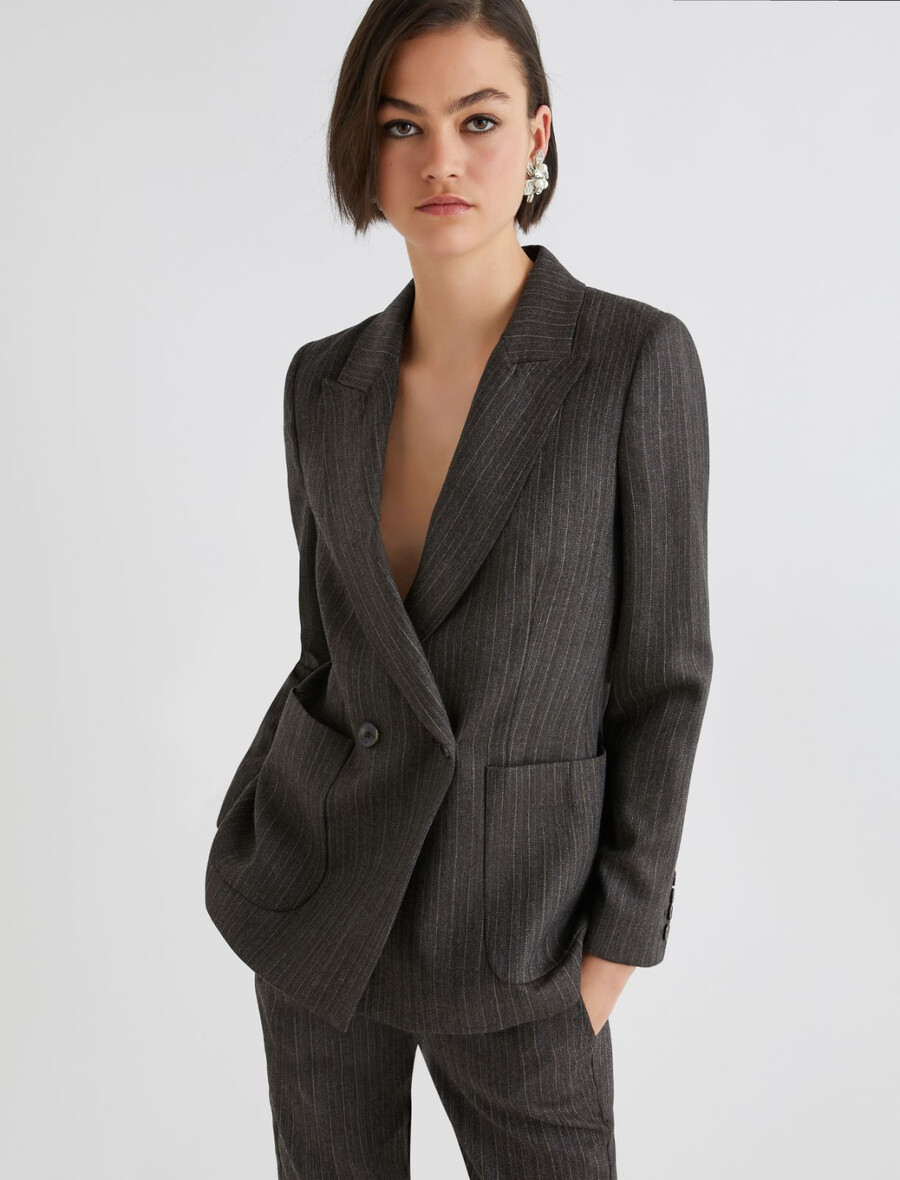 blazer croisé en pure laine - marron