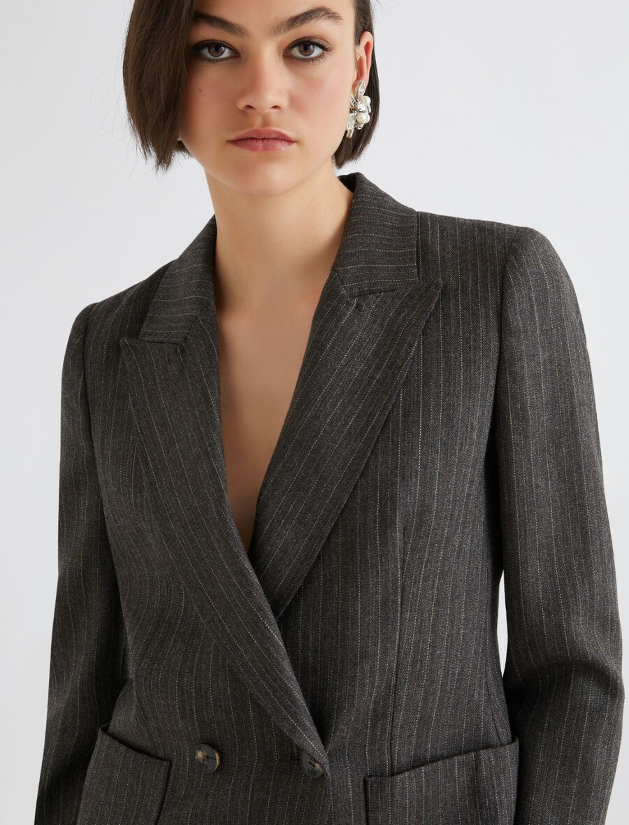 blazer croisé en pure laine - marron