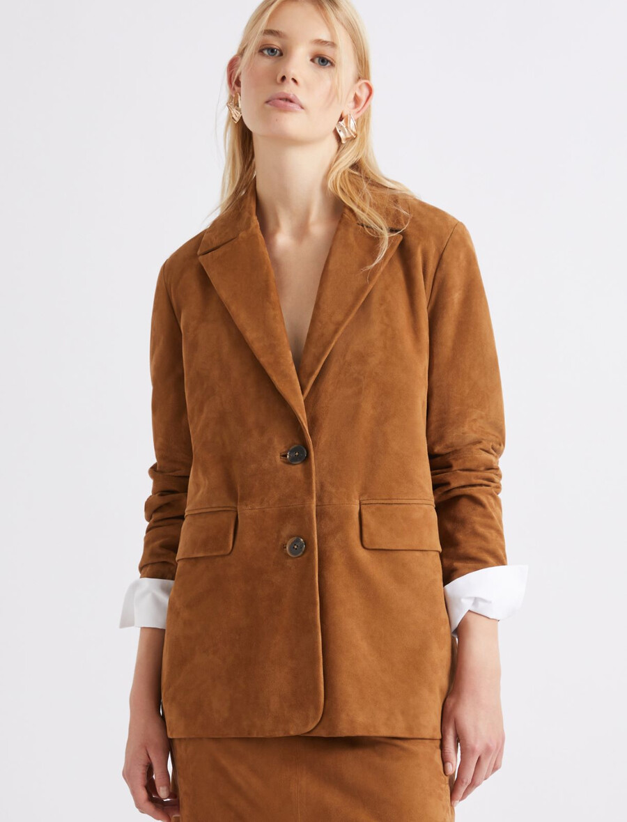 blazer en daim semi-ajusté - camel