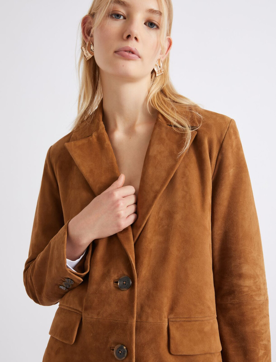 blazer en daim semi-ajusté - camel