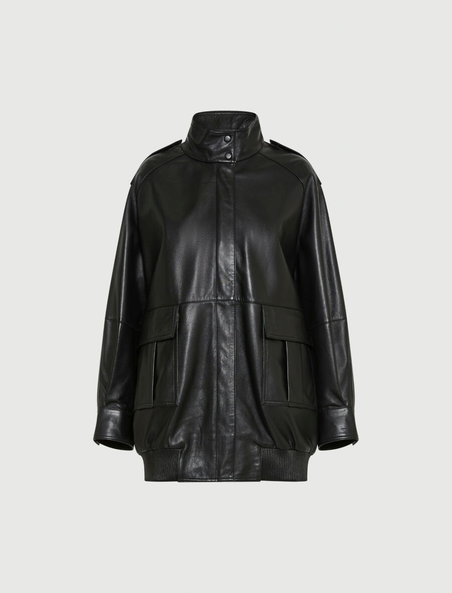 veste en cuir épais oversize - noire