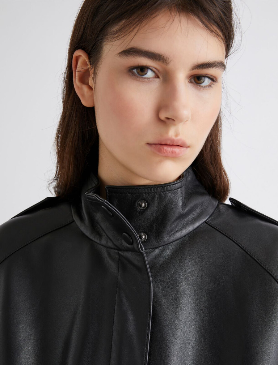 veste en cuir épais oversize - noire