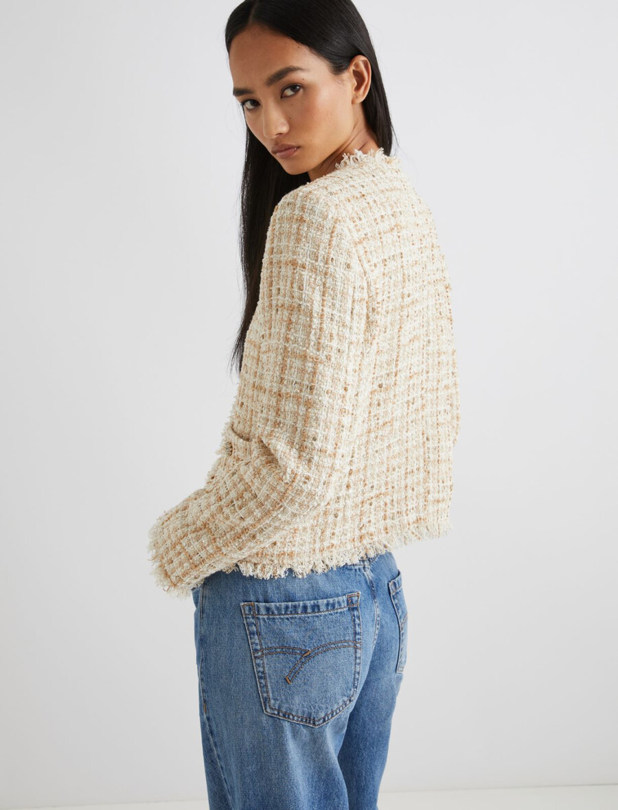 veste courte en lamé à sequins - beige