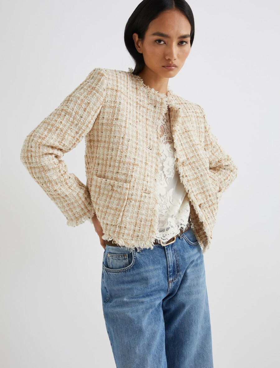 veste courte en lamé à sequins - beige