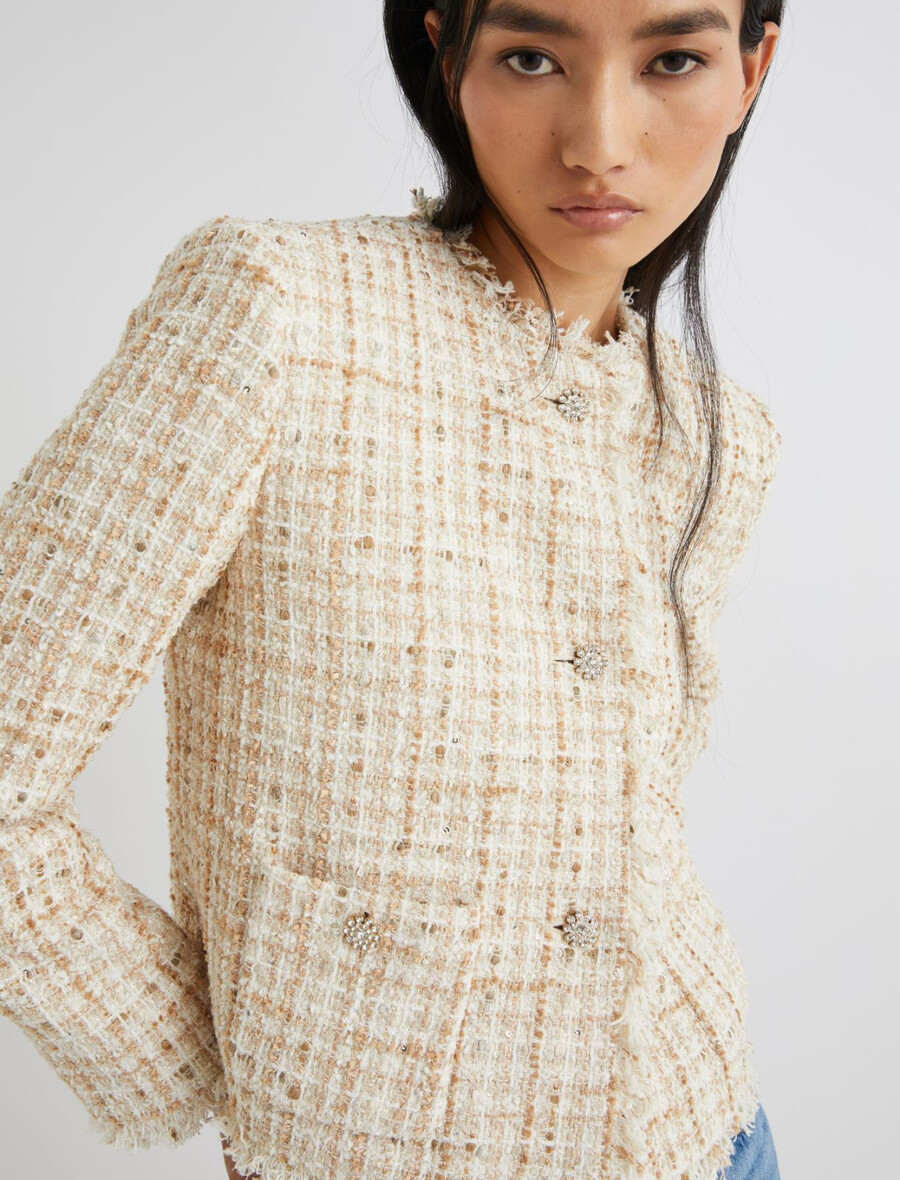 veste courte en lamé à sequins - beige