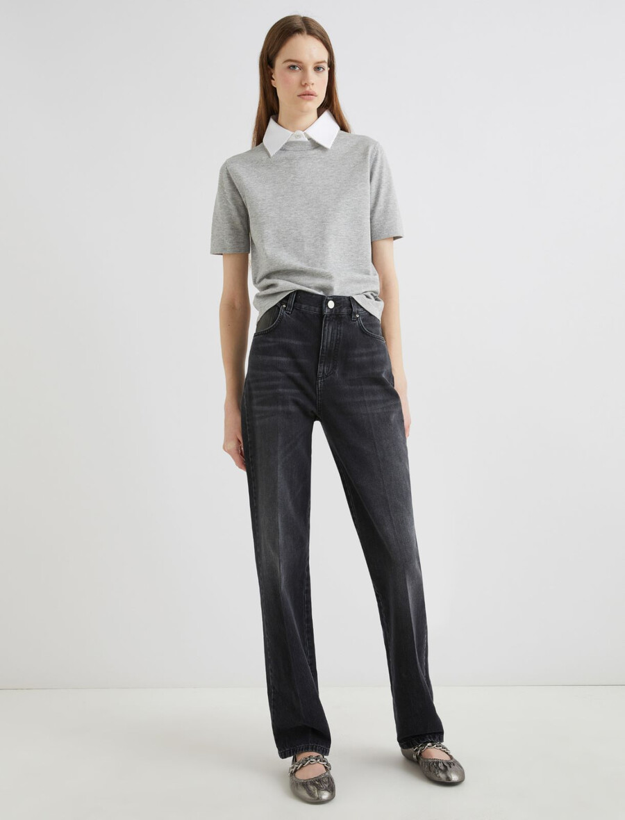 jean large surpiqué - noir