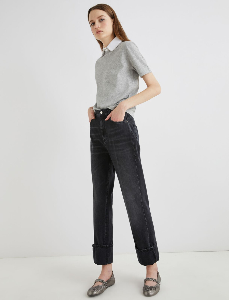 jean large surpiqué - noir