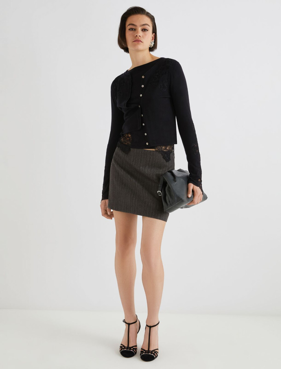 gilet à détails en dentelle - noir