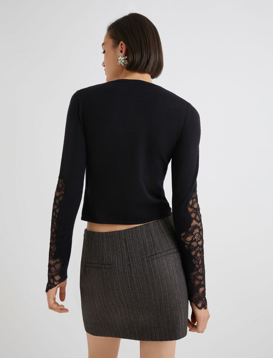 gilet à détails en dentelle - noir