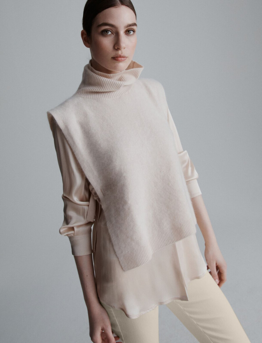 empiècement gilet en cachemire mélangé - crÈme