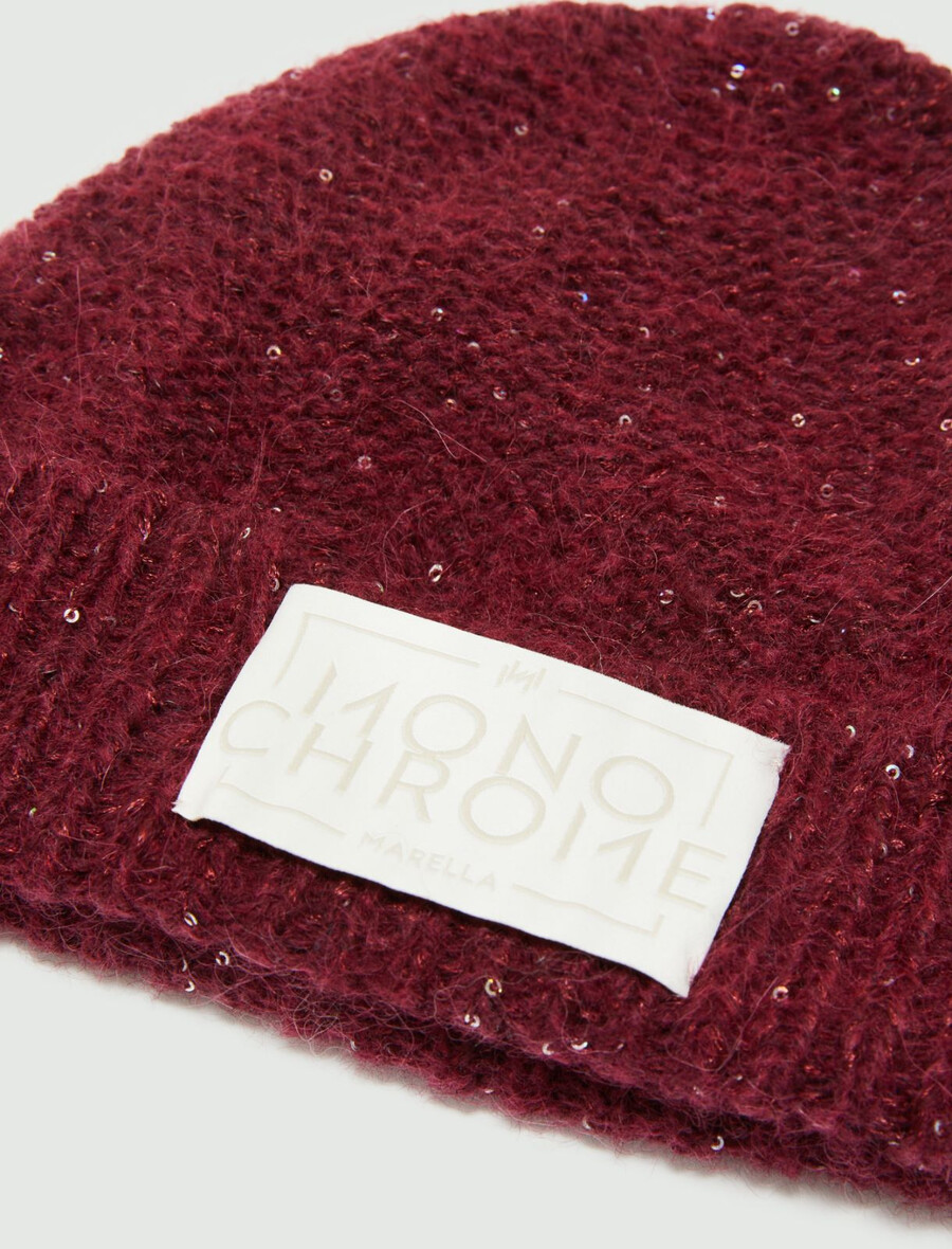 bonnet en cachemire mélangé à paillettes - bordeaux
