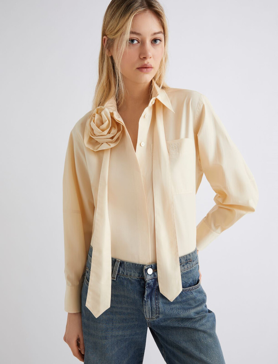 chemise avec cravate et détail floral - Écru