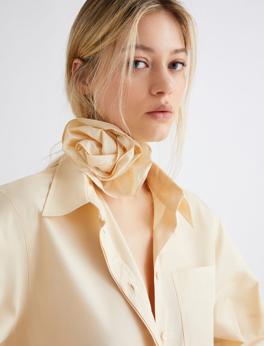 chemise avec cravate et détail floral - Écru