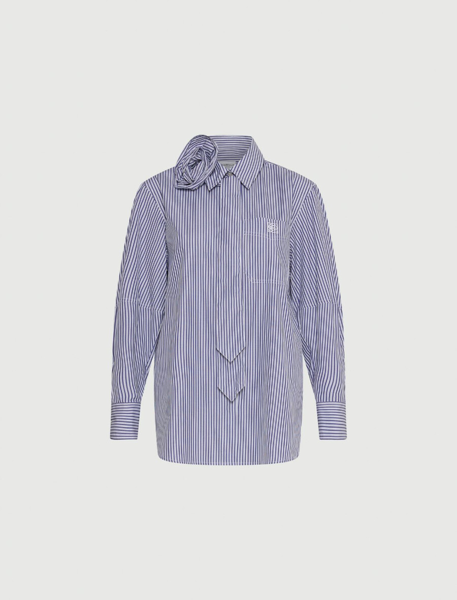 chemise avec cravate et détail floral - marine