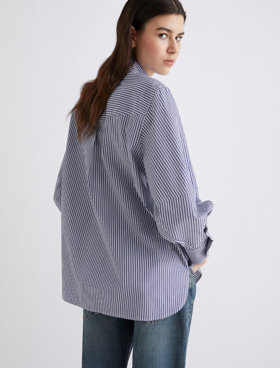 chemise avec cravate et détail floral - marine