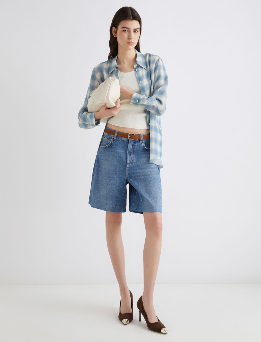 chemise en crêpe de pure soie - bleu poussiÈre