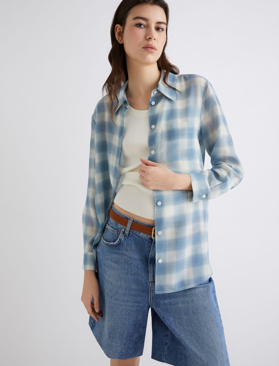 chemise en crêpe de pure soie - bleu poussiÈre