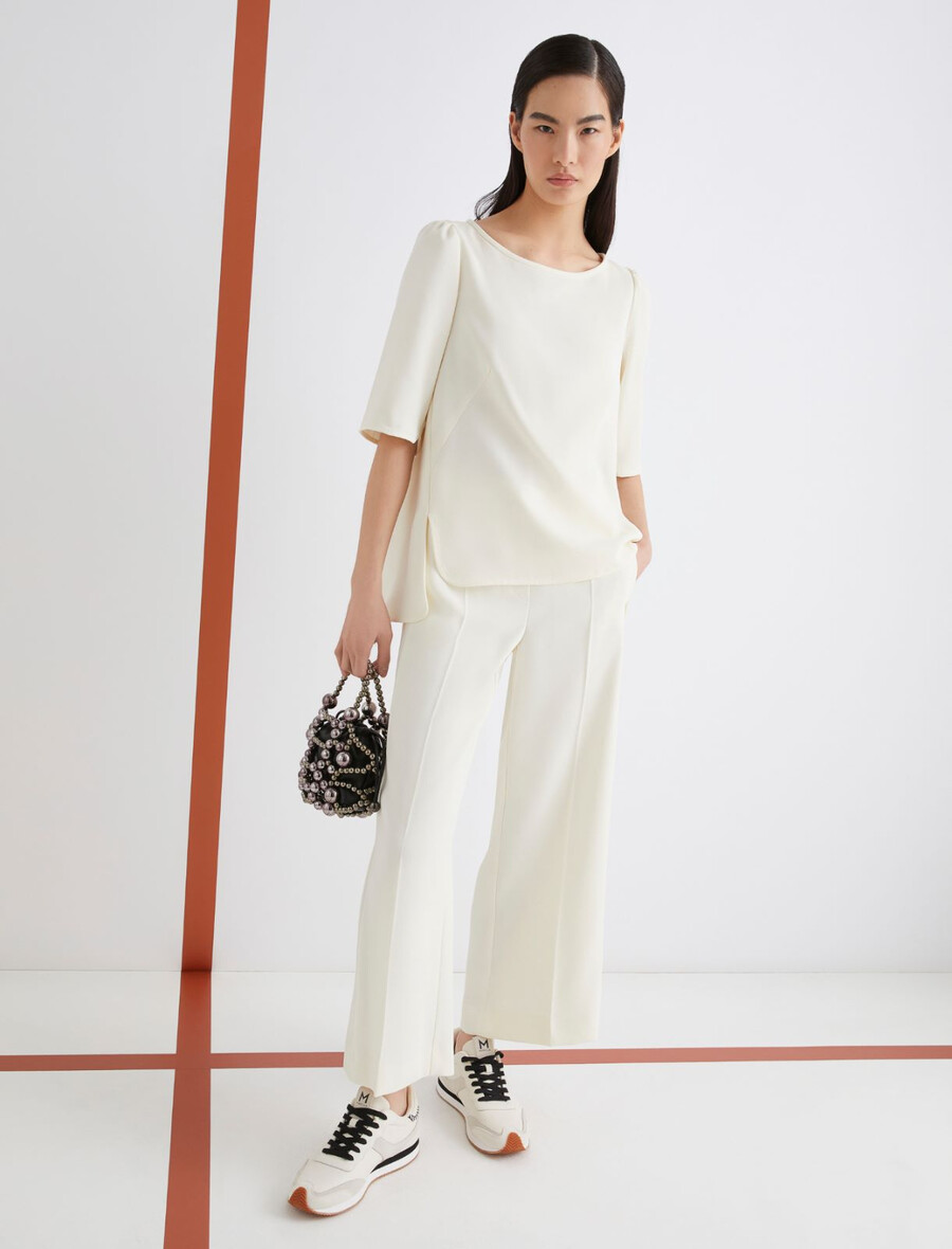 pantalon à bande satinée - laine blanc