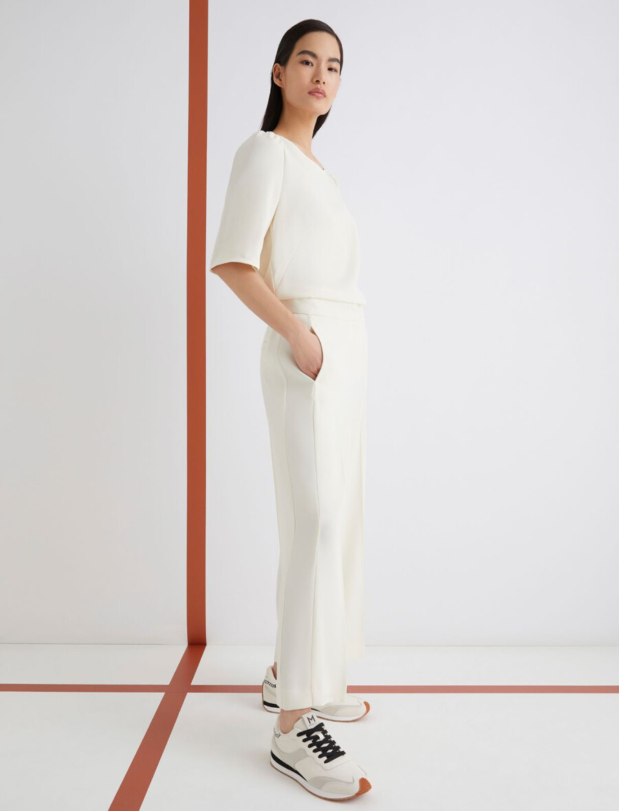 pantalon à bande satinée - laine blanc