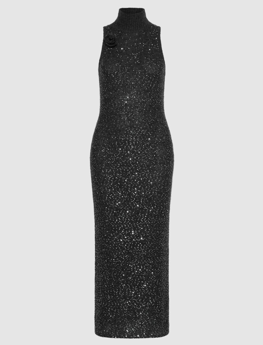 robe sans manches en alpaga ornée de sequins - gris chiné