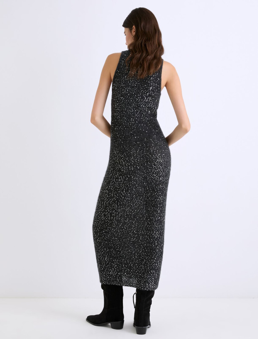 robe sans manches en alpaga ornée de sequins - gris chiné