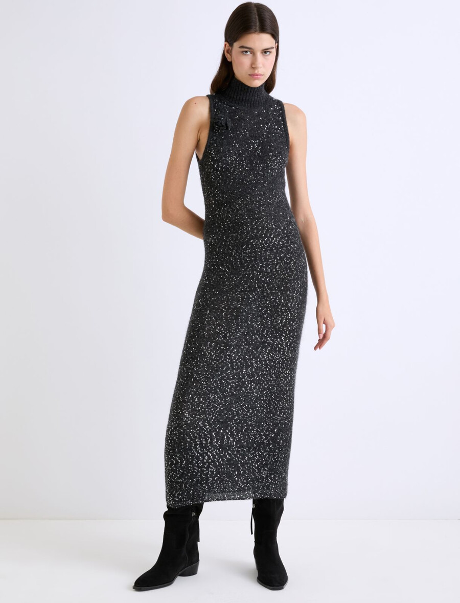 robe sans manches en alpaga ornée de sequins - gris chiné